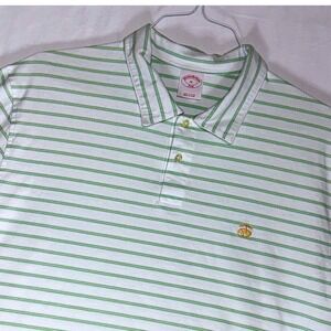 Brooks Brothers 346 Mens XL Polo Shirt Striped Green White Short Sleeve Cotton